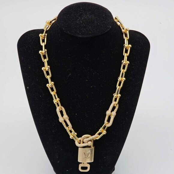 Authentic Louis Vuitton Padlock w/Unbranded 925 Pure Silver Gold Plated Necklace